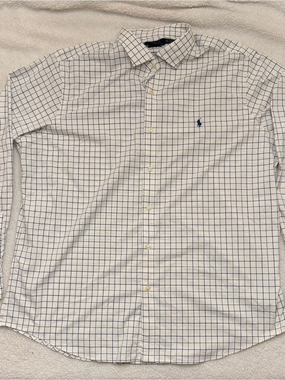 Ralph Lauren White Shirt with Navy Windowpane Check